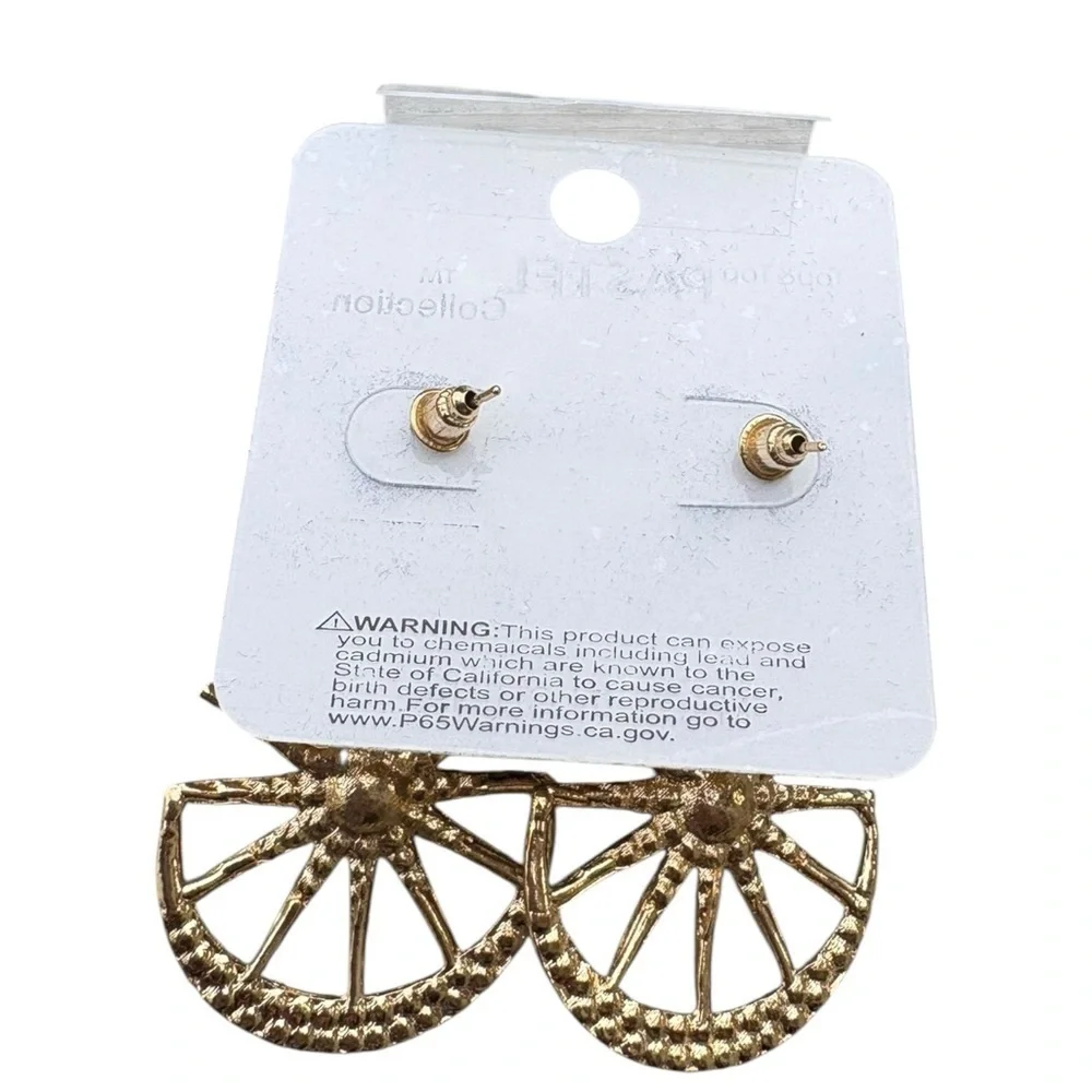 3/$25 Pastel Collection Gold & Pearl Art Deco Fan Dangle Earrings